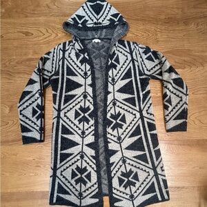 emory park Black and Cream Aztec Hooded Cardigan